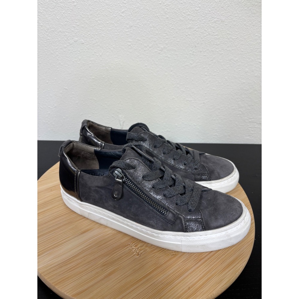 Paul Green Toby Low Top Sneakers Women's 5 Charcoal Grey Suede Metallic Shoes